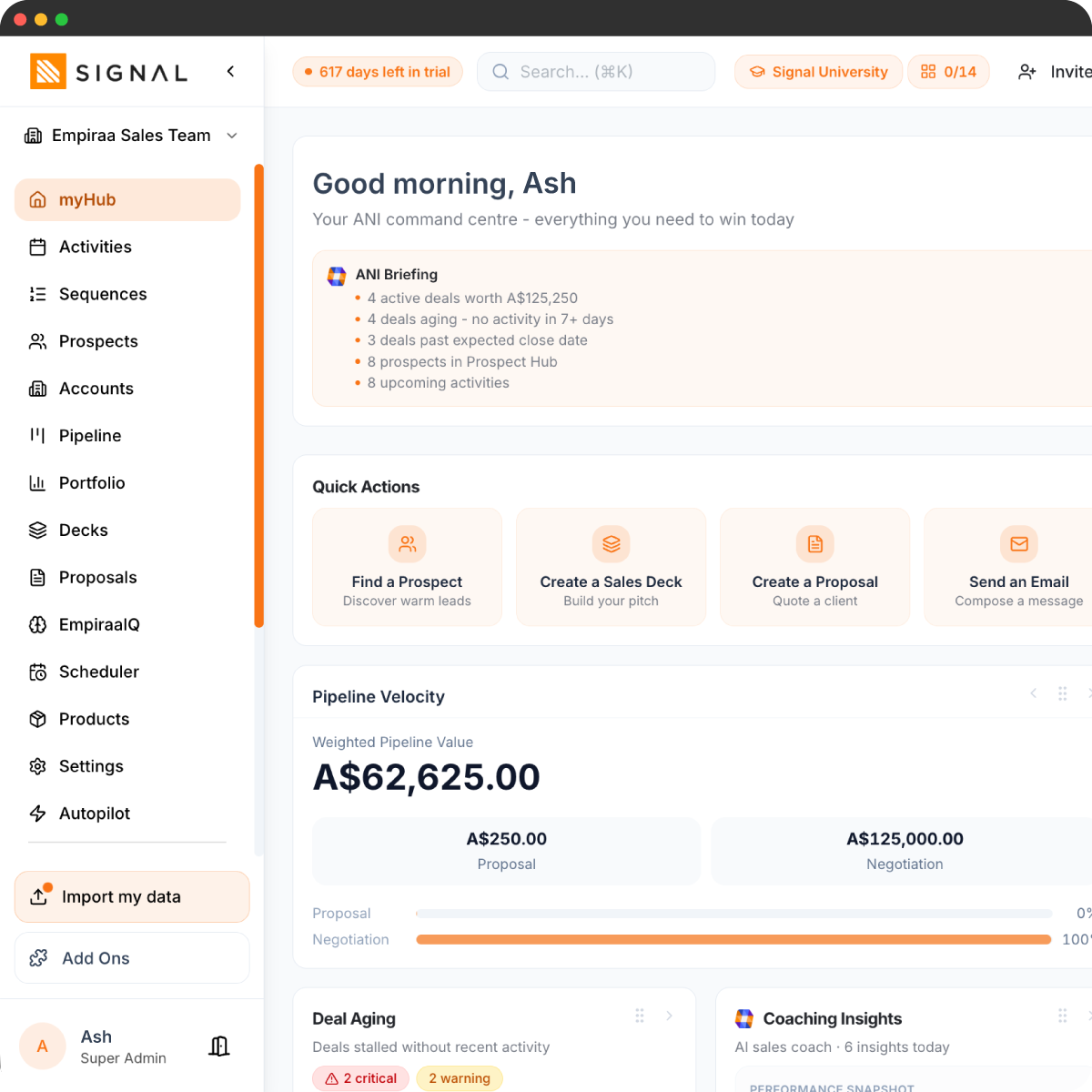 Signal — AI-powered sales system dashboard