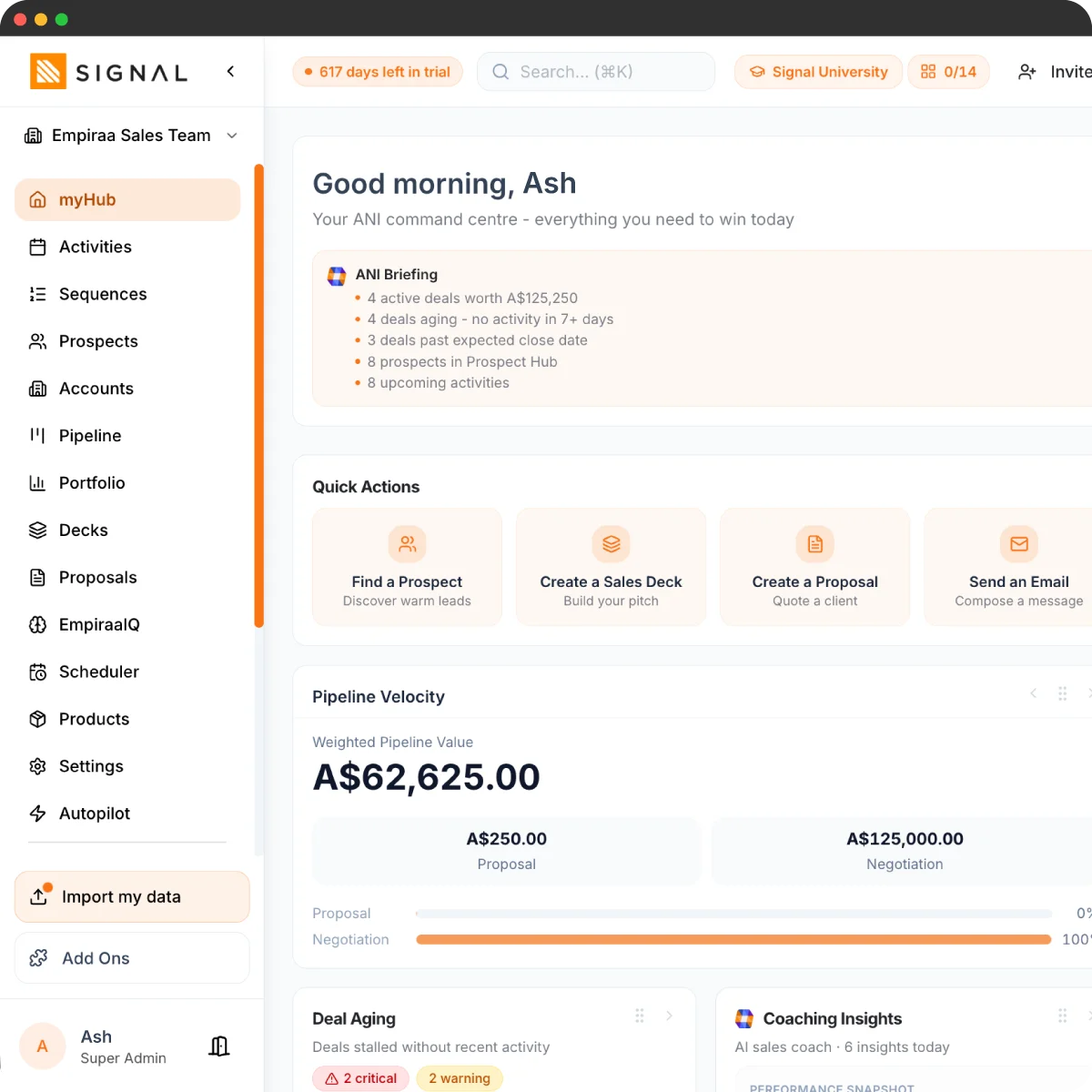 Signal — AI-powered sales system dashboard